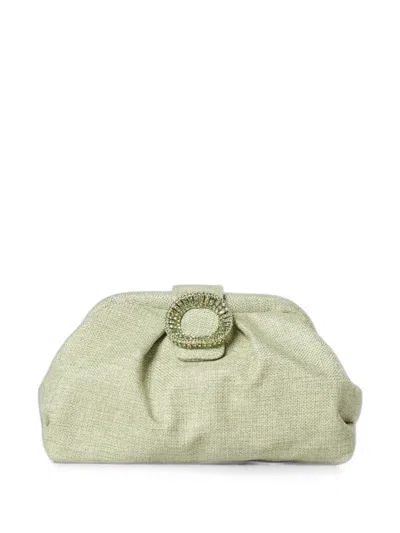 Twenty Four Haitch Bakios Crystal-embellished Raffia-effect Clutch Bag In Green