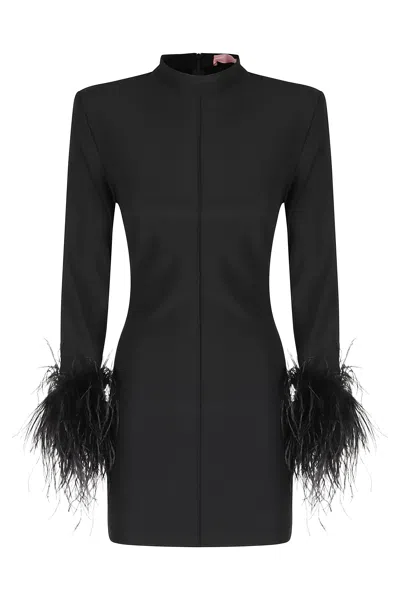 Twenty Four Haitch Black Teide Feather-trimmed Dress