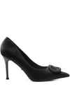 Twenty Four Haitch Buckle-detail Pointed Pumps In Black