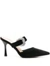 Twenty Four Haitch Buckle-strap Heeled Mules In Black