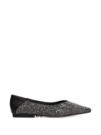 Twenty Four Haitch Celyne Rhinestone-embellished Flat Pumps In Black
