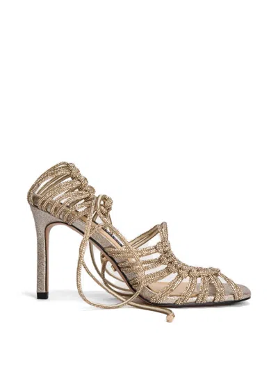 Twenty Four Haitch Crystal-embellished Strappy Sandals In Brown