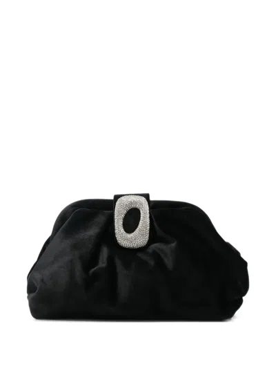 Twenty Four Haitch Crystal-buckle Velvet Clutch Bag In Black