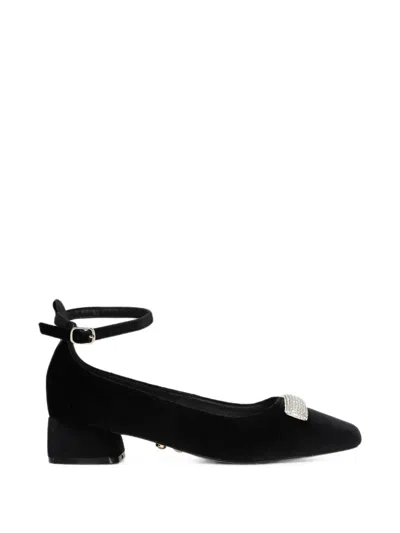 Twenty Four Haitch Crystal-embellished Ankle-strap Flat Pumps In Black