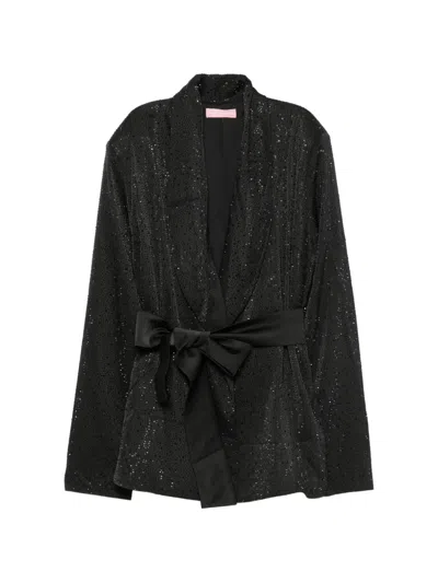 Twenty Four Haitch Crystal-embellished Belted Jacket In Black