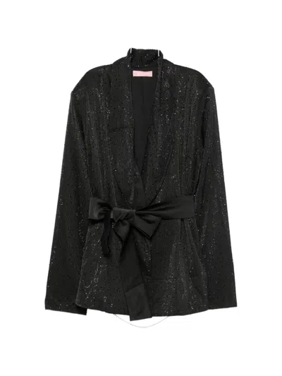 Twenty Four Haitch Crystal-embellished Belted Jacket In Black