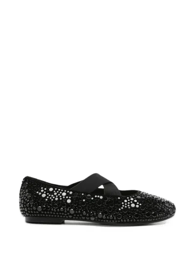 Twenty Four Haitch Crystal-embellished Cross-strap Ballet Flats In 블랙