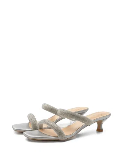 Twenty Four Haitch Crystal-embellished Double-strap Sandals In Silver