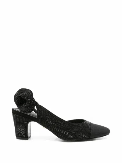 Twenty Four Haitch Crystal-embellished Floral-detail Slingback Pumps In Black
