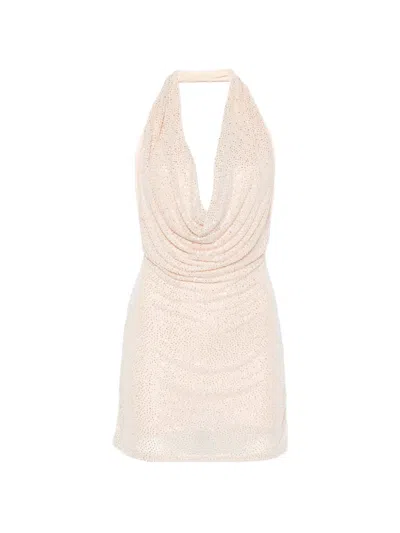 Twenty Four Haitch Crystal-embellished Halterneck Mini Dress In Pink
