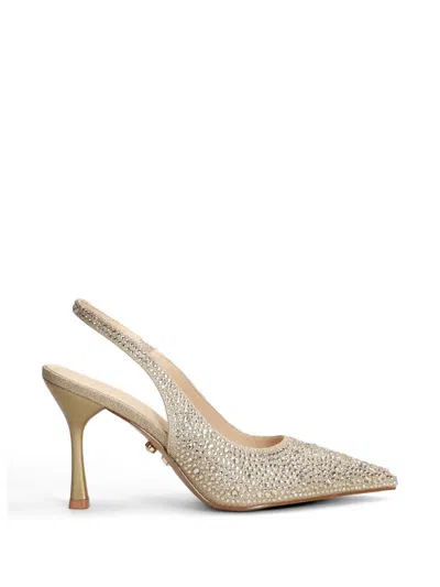 Twenty Four Haitch Crystal-embellished Slingback Pumps In Gold