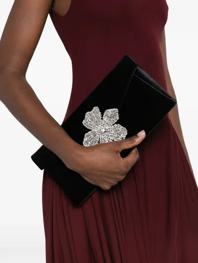 Twenty Four Haitch Crystal-embellished Velvet Shoulder Bag In Black