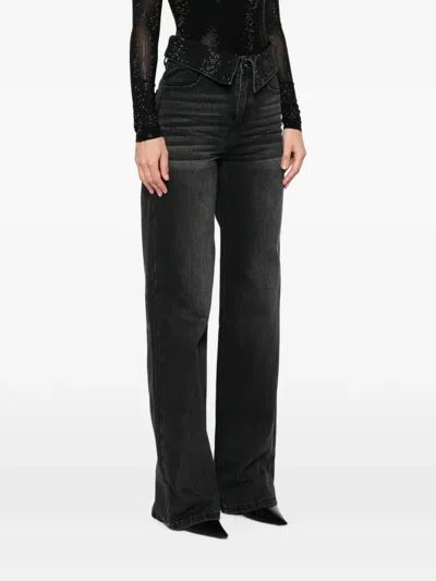 Twenty Four Haitch Crystal-embellished Wide-leg Jeans In Black