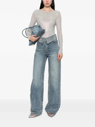 Twenty Four Haitch Crystal-embellished Wide-leg Jeans In Blue