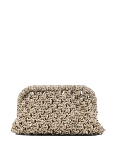 Twenty Four Haitch Crystal-embellished Woven Shoulder Bag In Neutral