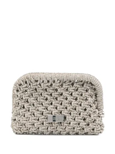 Twenty Four Haitch Schultertasche Mit Kristallen In Silver