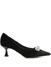 Twenty Four Haitch Embellished Pointed Pumps In Black