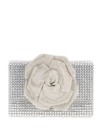 Twenty Four Haitch Embellished Rose Clutch Bag In Gray