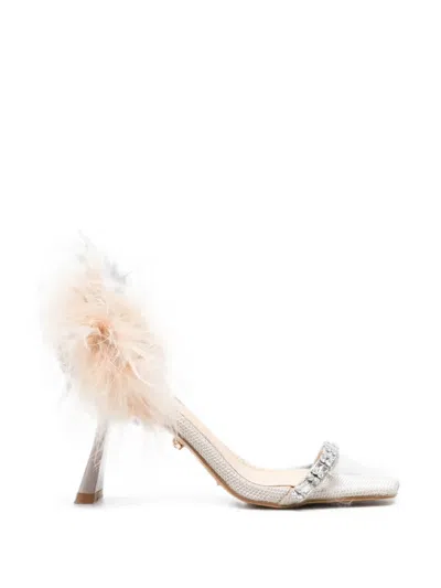 Twenty Four Haitch Feather-trim Crystal-embellished Sandals In White