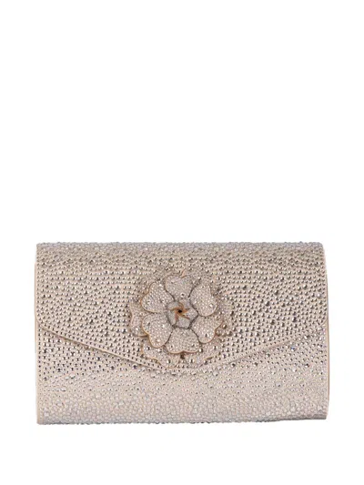 Twenty Four Haitch Floral-appliqué Clutch Bag In Neutral
