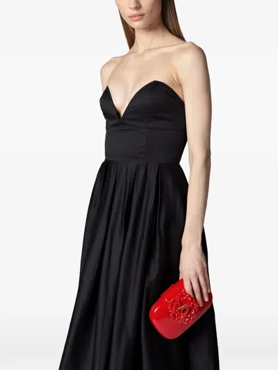 Twenty Four Haitch Flores Strapless Pleated Maxi Dress In Black