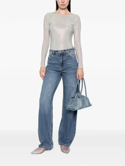 Twenty Four Haitch Glitter-effect Wide-leg Jeans In Blue