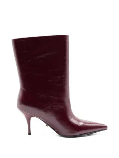 Twenty Four Haitch Glossy Pointed-toe Boots In Red