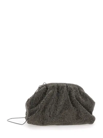 Twenty Four Haitch Grey Crystal Clutch In Gray