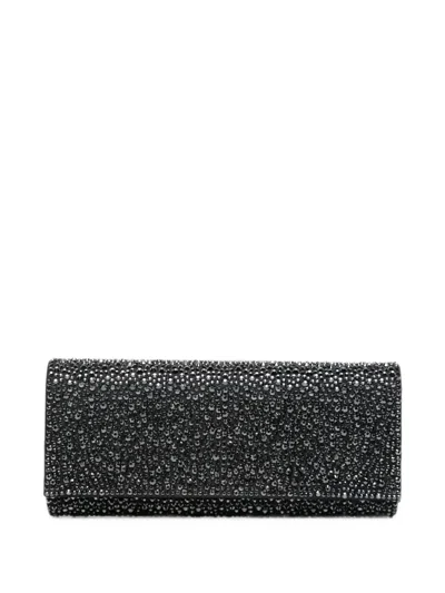 Twenty Four Haitch Huma Crystal-embellished Fold-over Clutch Bag In Black