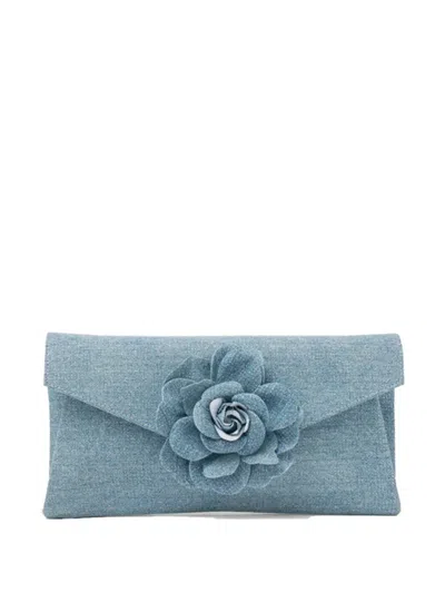 Twenty Four Haitch Javea Flower-appliqué Clutch Bag In Blue