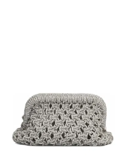 Twenty Four Haitch Kaira Crystal-embellished Woven Clutch Bag In Gray