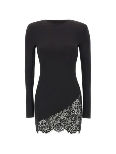Twenty Four Haitch Lace-insert Mini Dress In Black