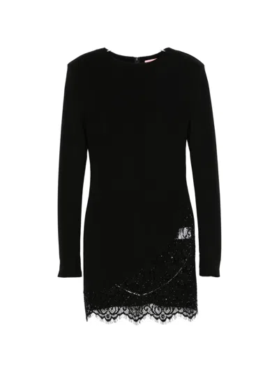 Twenty Four Haitch Lace-panelled Sequin-embellished Mini Dress In Black