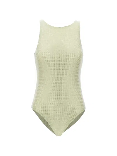 Twenty Four Haitch Lime Lamu Rhinestone-embellished Bodysuit In Green