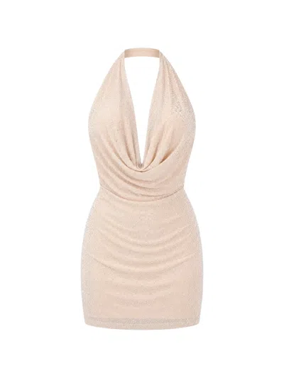 Twenty Four Haitch Lipe Crystal-embellished Halterneck Mini Dress In Neutral