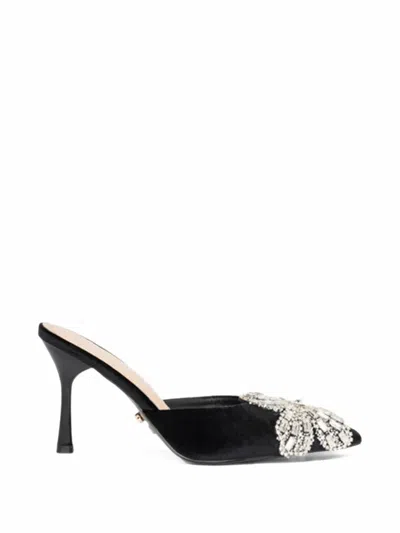 Twenty Four Haitch Melor Crystal-embellished Velvet Mules In Black