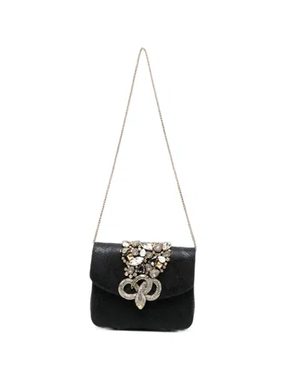 Twenty Four Haitch Mini Crystal-embellished Snakeskin-effect Shoulder Bag In Black
