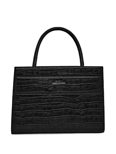 Twenty Four Haitch Mini Serane Croc-embossed Leather Tote Bag In Black
