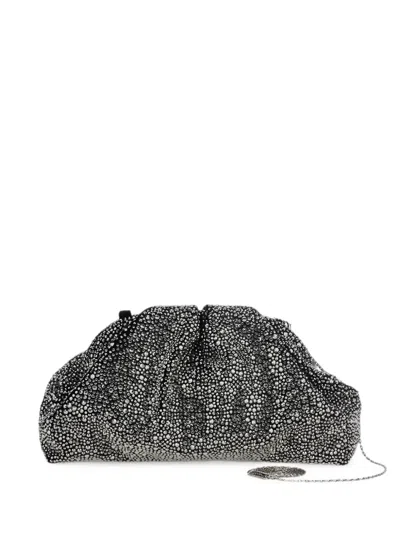 Twenty Four Haitch Mirach Crystal-embellished Ruched Clutch Bag In Silver