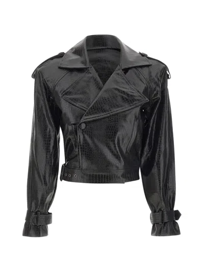 Twenty Four Haitch New Bulut Crocodile-effect Double-breasted Jacket In Black