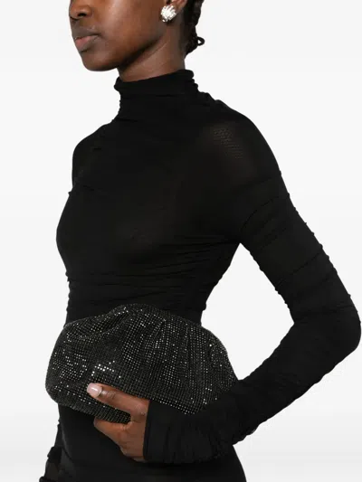 Twenty Four Haitch Petra Crystal-embellished Ruched Clutch Bag In Black