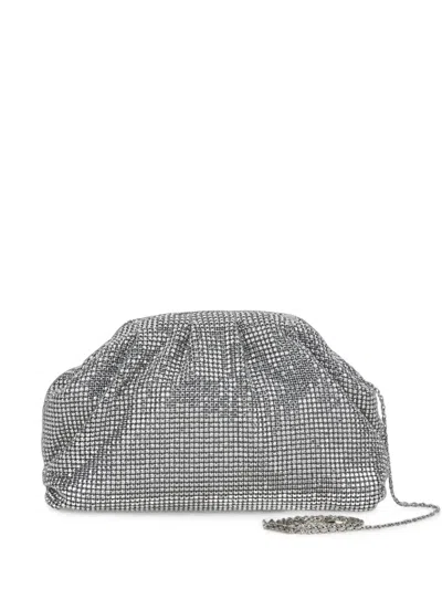 Twenty Four Haitch Petra Crystal-embellished Ruched Clutch Bag In Silver