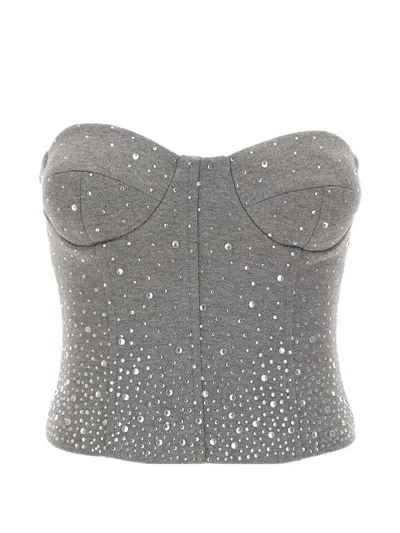 Twenty Four Haitch Quira Rhinestone-embellished Bustier Top In Gray