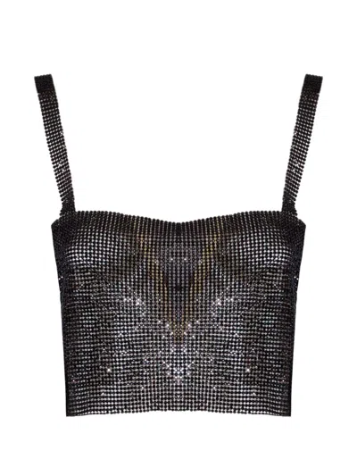 Twenty Four Haitch Rhinestone Knit Top In Black