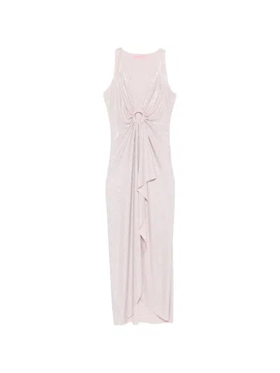 Twenty Four Haitch Ring-detail Draped Maxi Dress In Pink