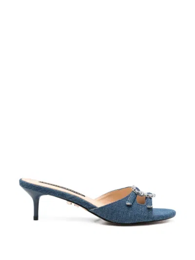 Twenty Four Haitch Sabaudia Crystal-embellished Denim Sandals In Blue