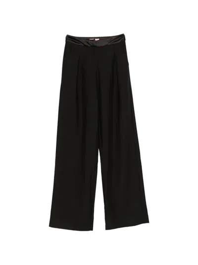 Twenty Four Haitch Satin-waistband Pleated Trousers In Black