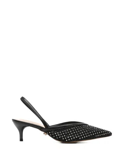 Twenty Four Haitch Secret Crystal-embellished Slingback Pumps In Black