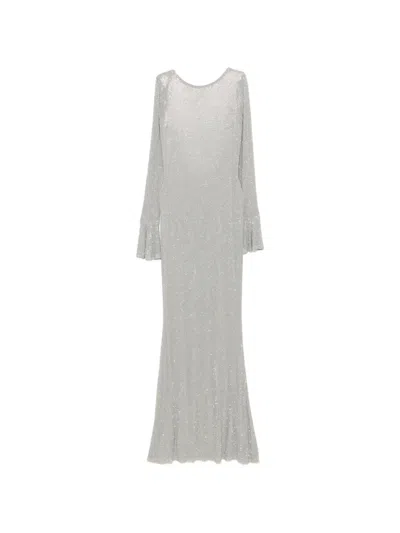Twenty Four Haitch Sequin-embellished Bell-sleeve Maxi Dress In Gray