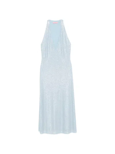 Twenty Four Haitch Sequin-embellished Halterneck Midi Dress In Blue